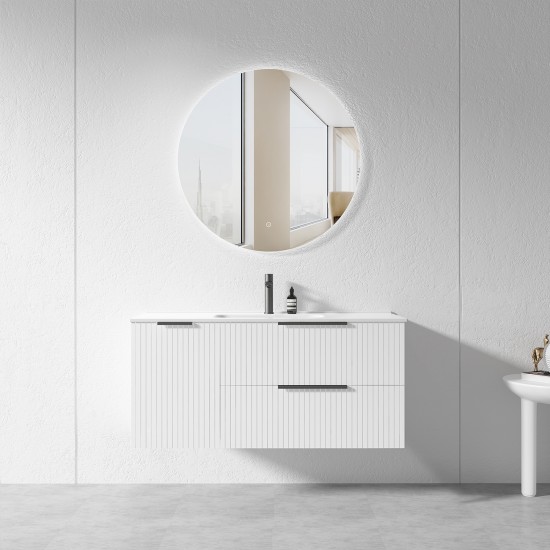 3D-2W 1200x450x550mm White Wall Hung Plywood Vanity with Ceramic Basin